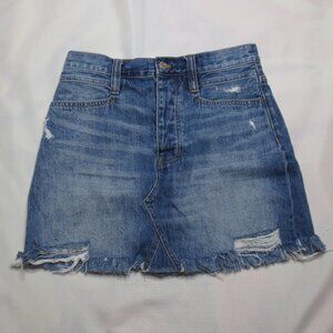 MADEWELL womens SKIRT rigid denim JEANS blue A-LINE frayed BUTTON-FLY SIZE 27